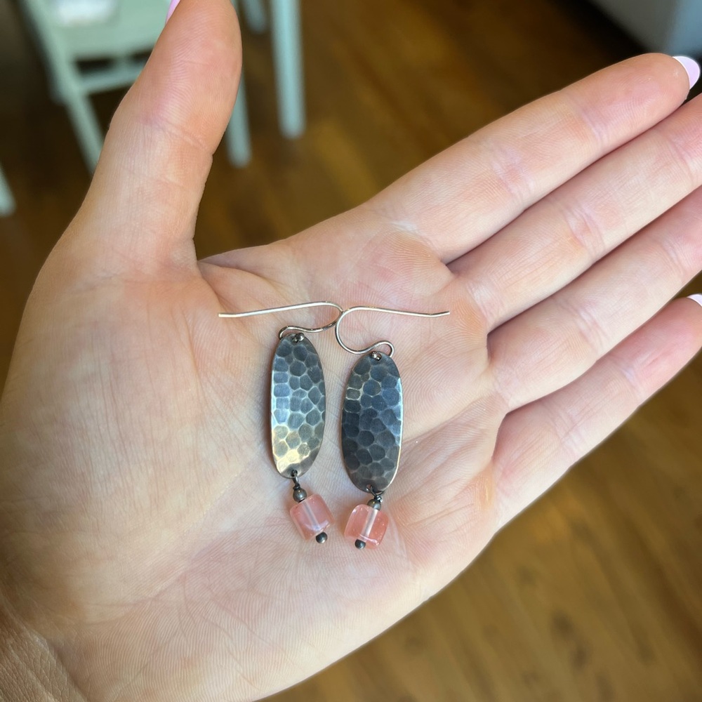 Silpada Hammered Silver and Pink Earrings